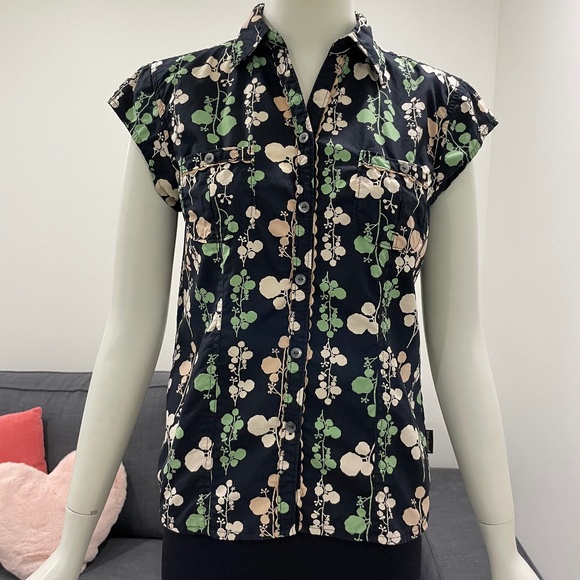 WOOLRICH Cotton Shirt Size XS Cap Sleeves Button Down Pretty Trim Front Pockets - Picture 1 of 16
